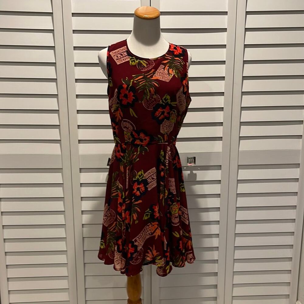 Maison Jules gorgeous wine colorful MIDI Dress